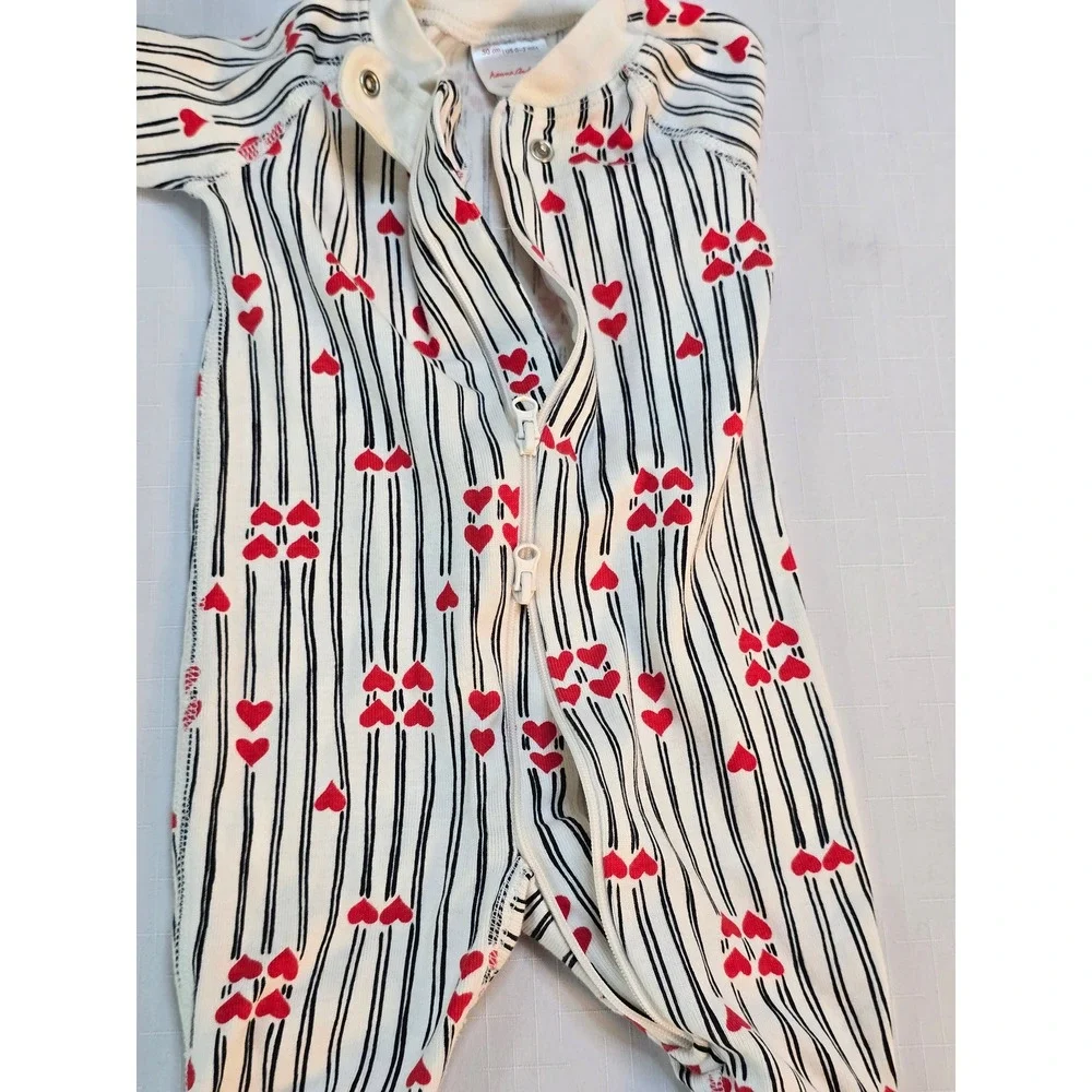 Hanna Andersson Baby Girls Heart Stripe Organic Cotton Sleeper 0-3M White Red